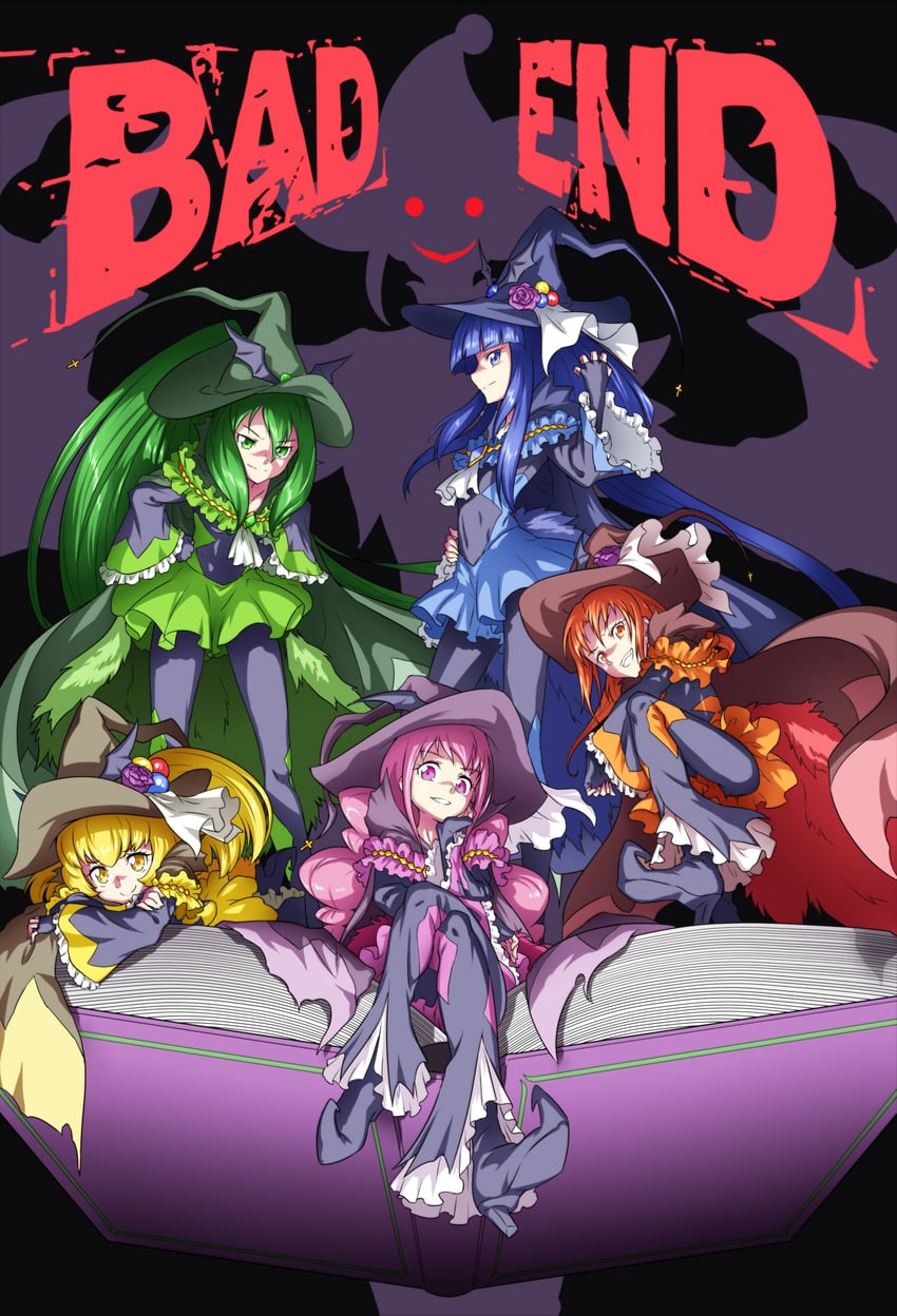 bad end happy, bad end peace, bad end beauty, bad end march, and bad end sunny (precure and 2 more) drawn by matatabi_(karukan222)