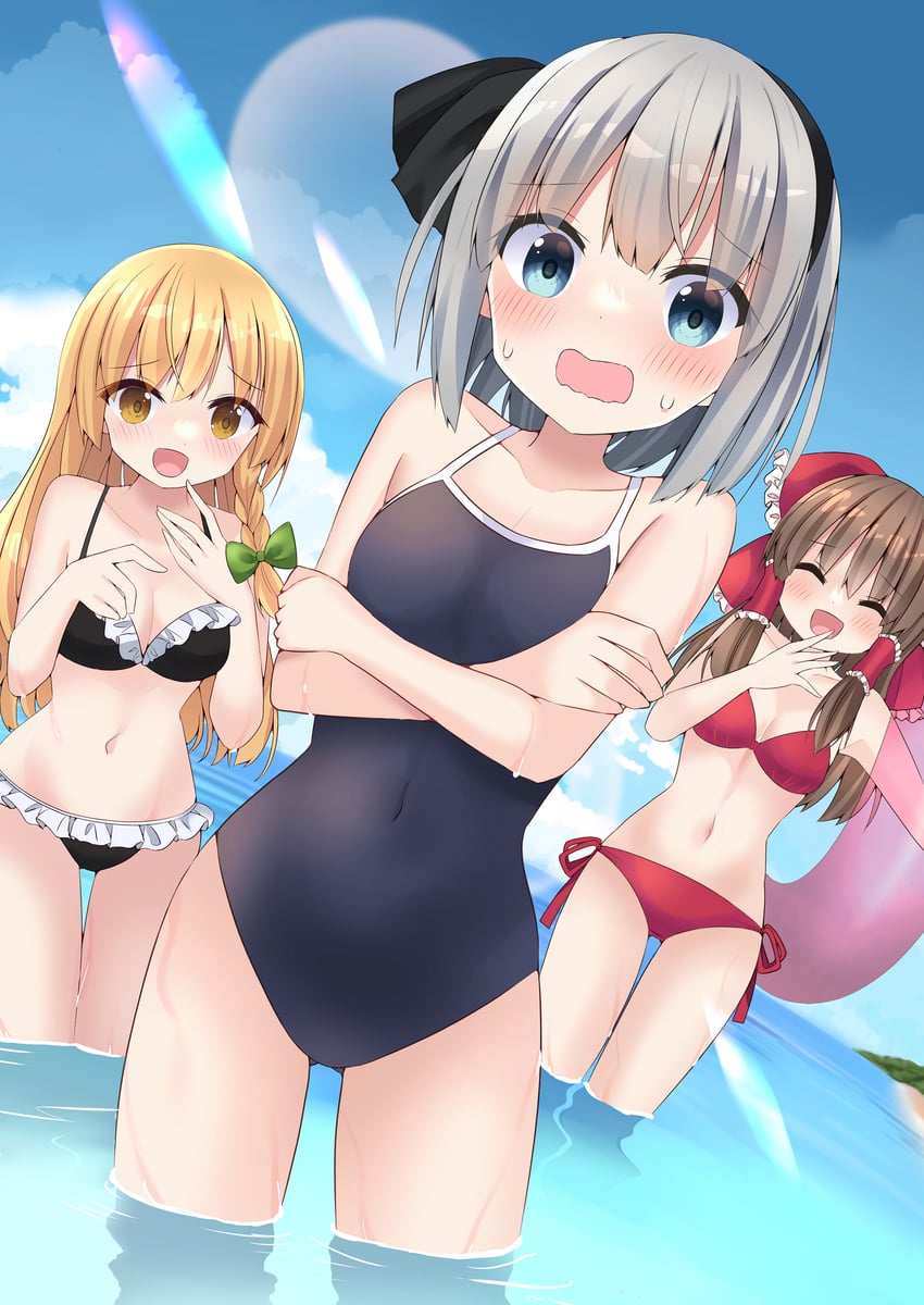 hakurei reimu, kirisame marisa, and konpaku youmu (touhou) drawn by shishiky