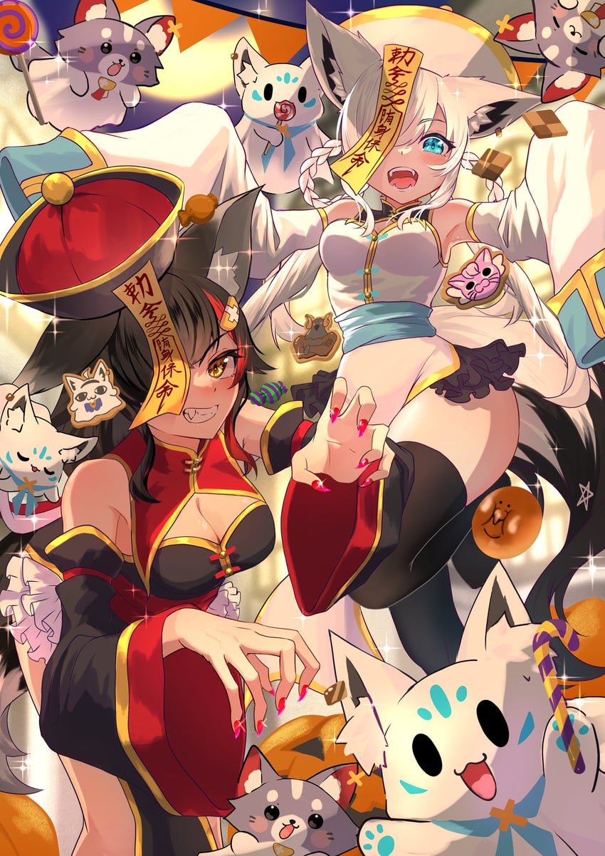 shirakami fubuki, ookami mio, sukonbu, miteiru, miofa, and 2 more (hololive) drawn by hanami_mai