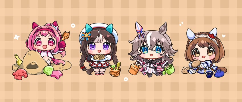 haru urara, hokko tarumae, wonder acute, and yukino bijin (umamusume) drawn by moko39_takasora