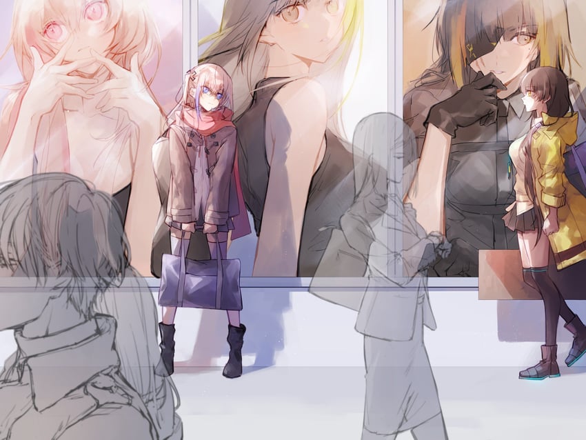 m16a1, m4a1, m4 sopmod ii, st ar-15, and ro635 (girls' frontline) drawn by ashita_kura