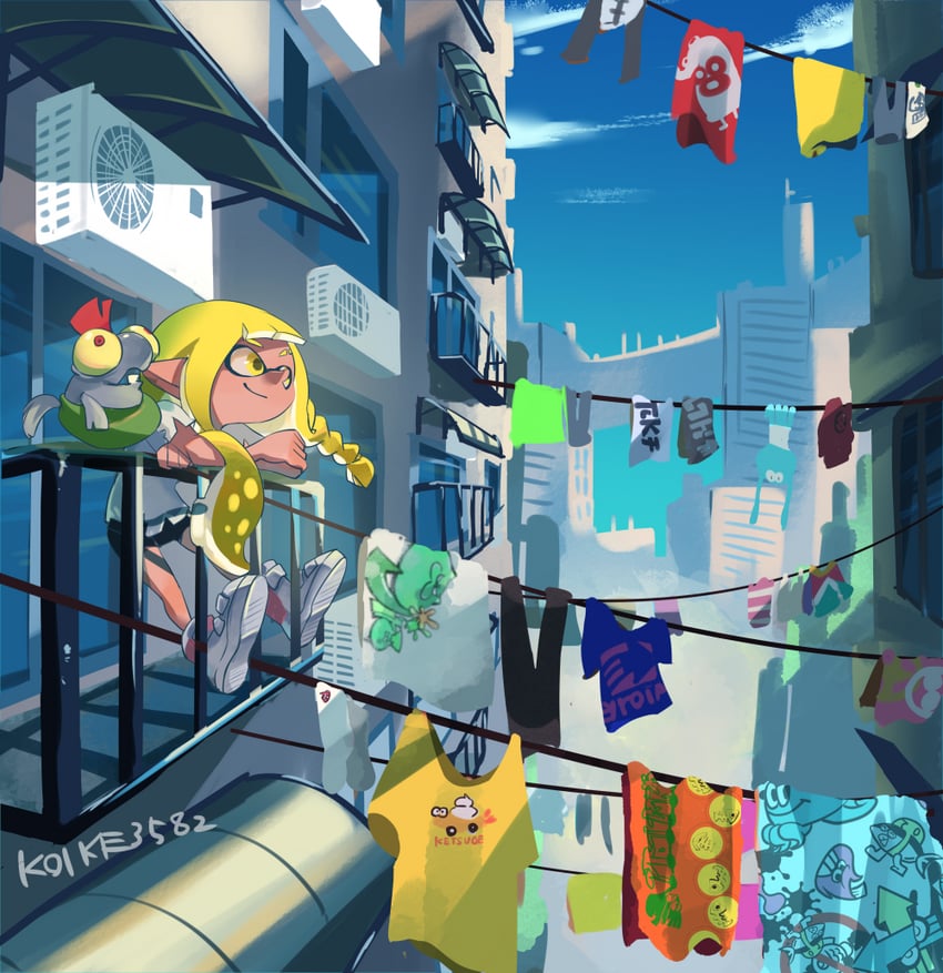 inkling player character, inkling girl, smallfry, jellyfish, and veronika (splatoon) drawn by koike3582