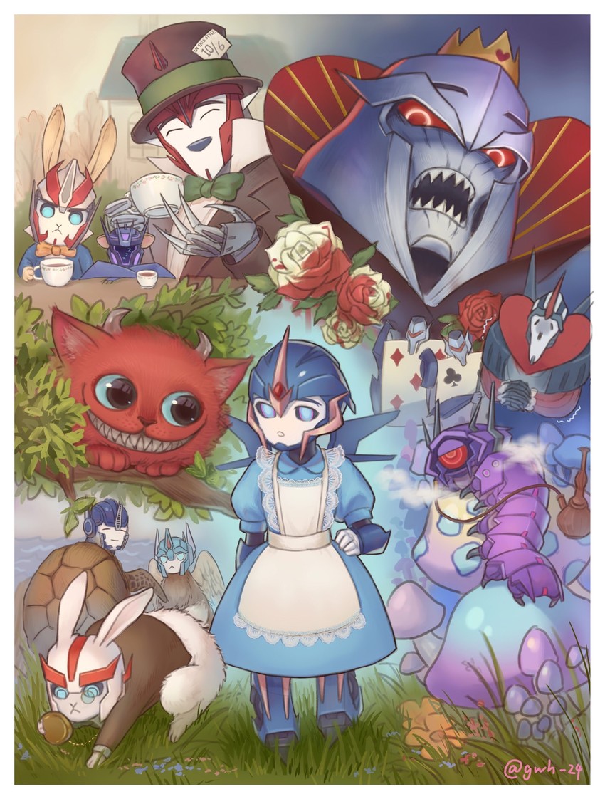 alice, optimus prime, cheshire cat, megatron, starscream, and 10 more (transformers and 2 more) drawn by jijing5658