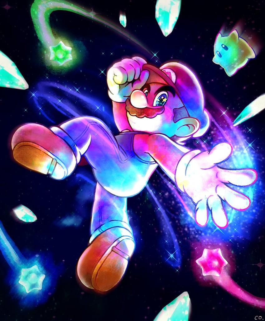 mario and luma (mario and 1 more) drawn by co_co_mg