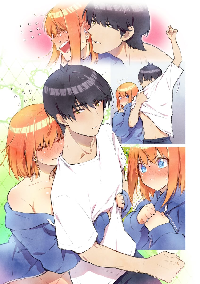 nakano yotsuba and uesugi fuutarou (go-toubun no hanayome) drawn by yu_(flowerbird3830)