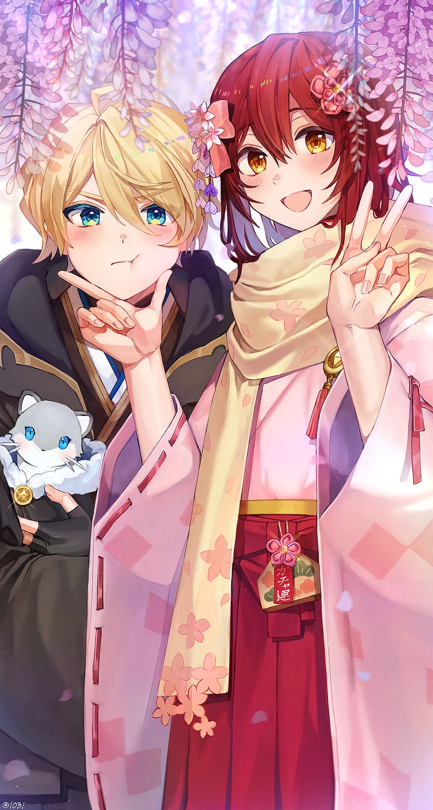 hanasaki miyabi, kishido temma, and hiyamaru (holostars) drawn by creepyday