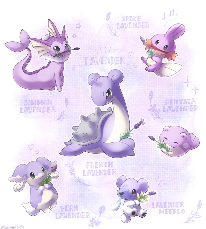 vaporeon, mudkip, lapras, spheal, audino, and 1 more (pokemon) drawn by sasabunecafe