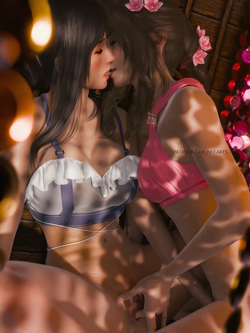 tifa lockhart and aerith gainsborough (final fantasy and 3 more) drawn by ria_(baka-neearts)