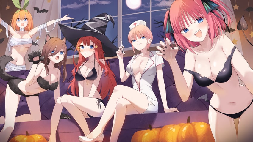 nakano nino, nakano miku, nakano yotsuba, nakano itsuki, and nakano ichika (go-toubun no hanayome) drawn by profnote