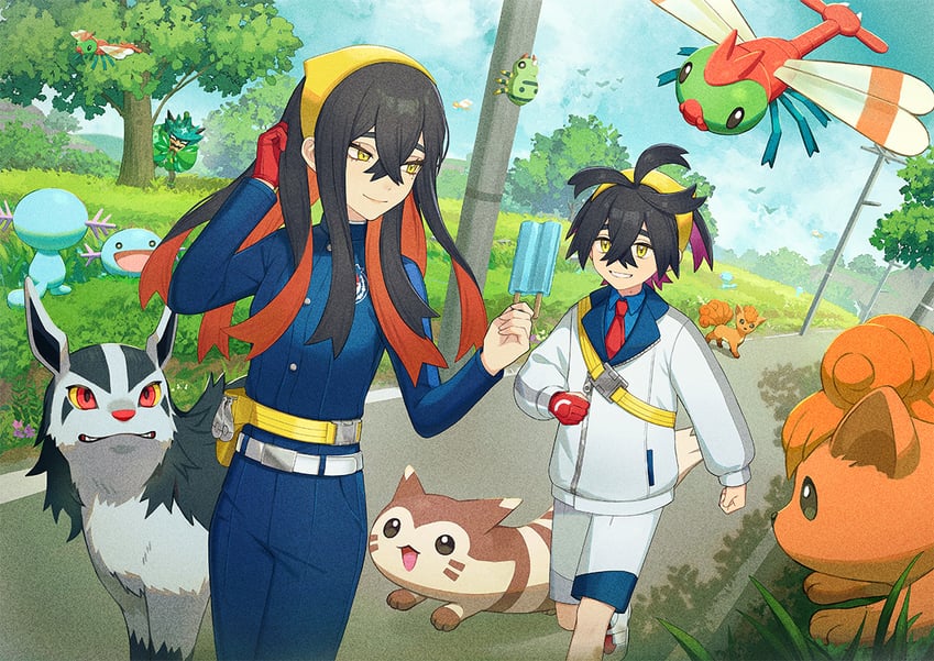 kieran, carmine, furret, vulpix, wooper, and 4 more (pokemon and 1 more)