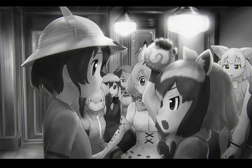 serval, kaban, common raccoon, fennec, shoebill, and 3 more (kemono friends and 1 more) drawn by ueyama_michirou