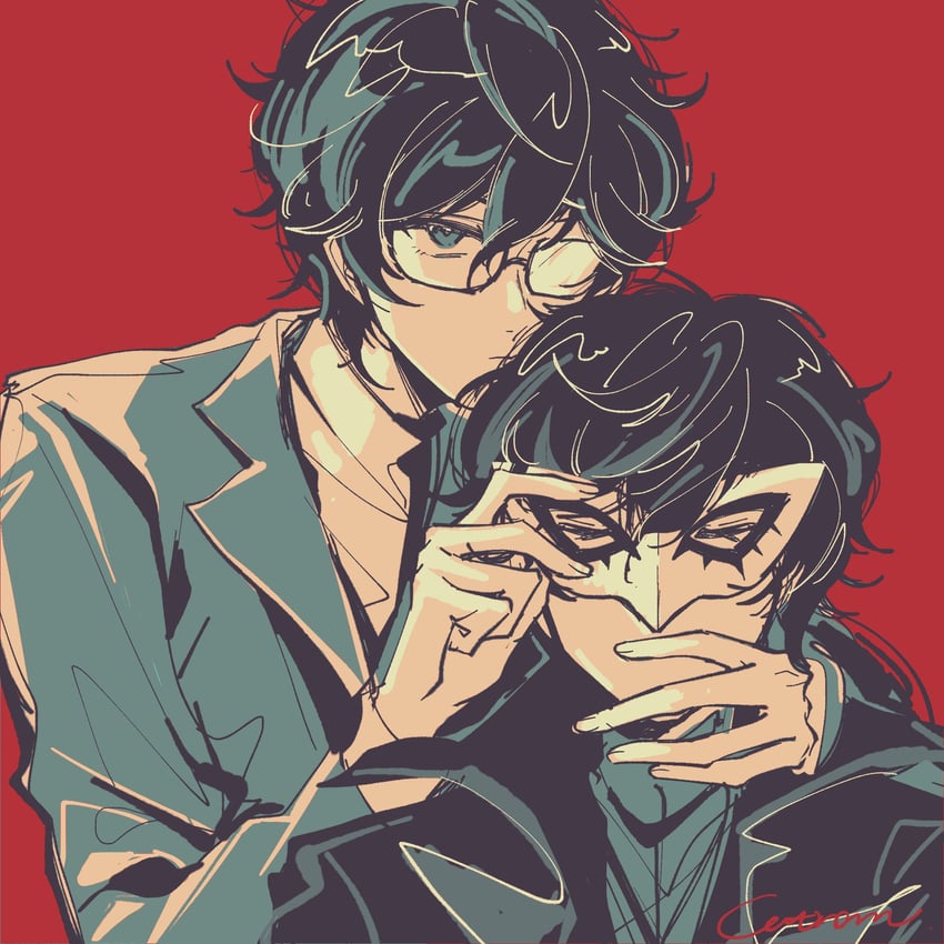 amamiya ren and joker (persona and 1 more) drawn by catrom_nya