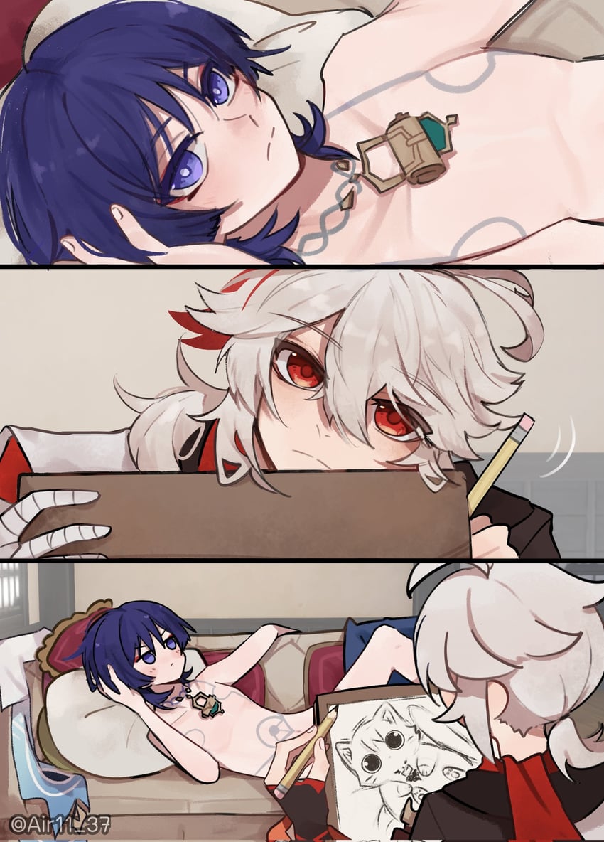 scaramouche and kaedehara kazuha (genshin impact and 1 more) drawn by air11_37