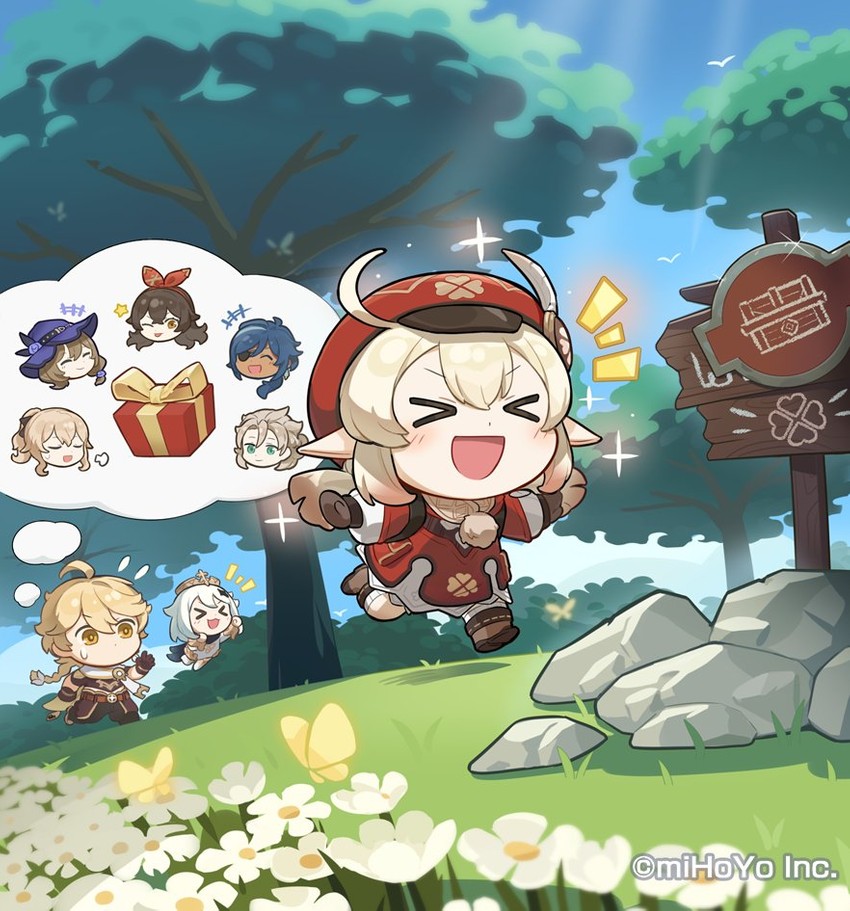 aether, paimon, klee, jean, amber, and 3 more (genshin impact)
