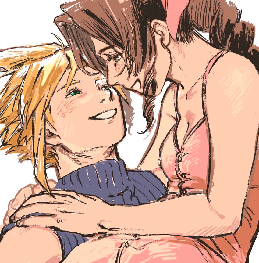 cloud strife and aerith gainsborough (final fantasy and 1 more) drawn by hideyo746