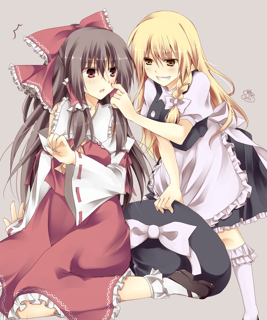 hakurei reimu and kirisame marisa (touhou) drawn by mizuki_hau