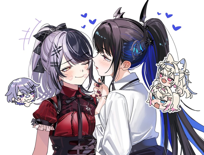 shiori novella, nerissa ravencroft, fuwawa abyssgard, mococo abyssgard, and koseki bijou (hololive and 1 more) drawn by yomosaka