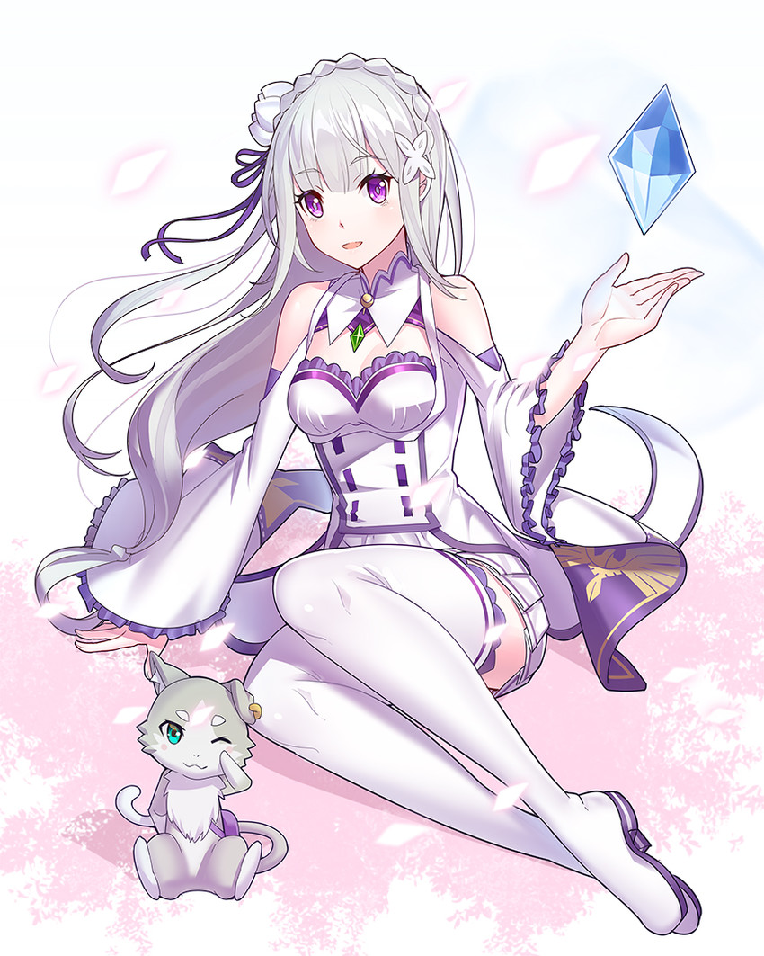 emilia and puck (re:zero kara hajimeru isekai seikatsu) drawn by ririko_(zhuoyandesailaer)