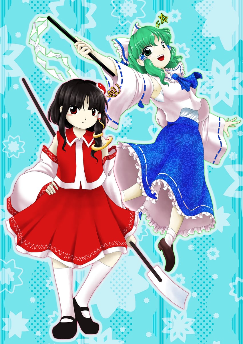 hakurei reimu and kochiya sanae (touhou) drawn by parasite_oyatsu