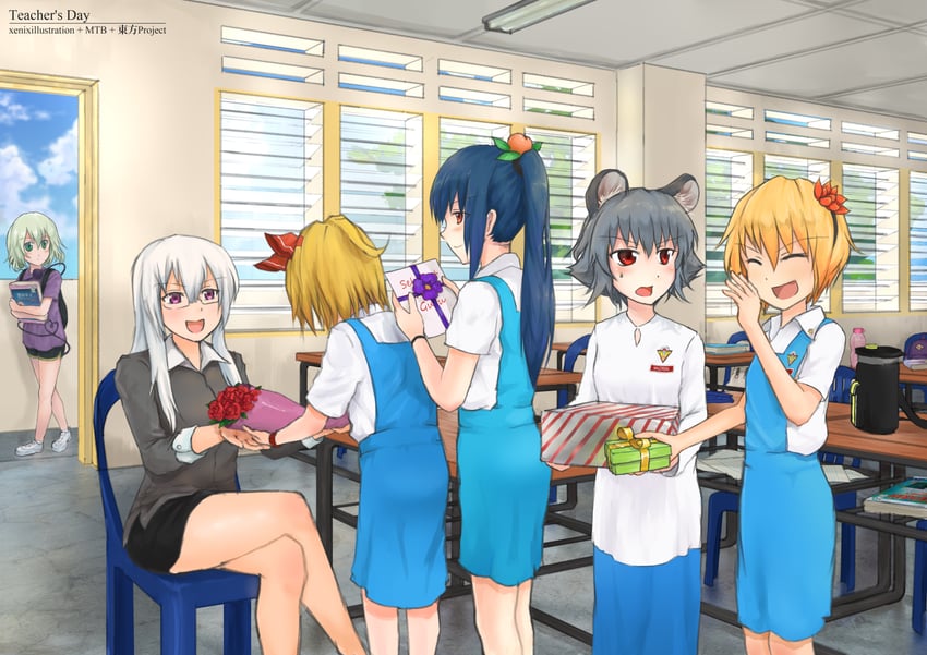 komeiji koishi, rumia, kamishirasawa keine, hinanawi tenshi, nazrin, and 1 more (touhou) drawn by akijk6