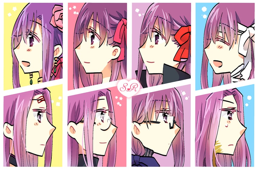 matou sakura, bb, medusa, kingprotea, gorgon, and 2 more (fate and 6 more) drawn by uyuki_(ouun)