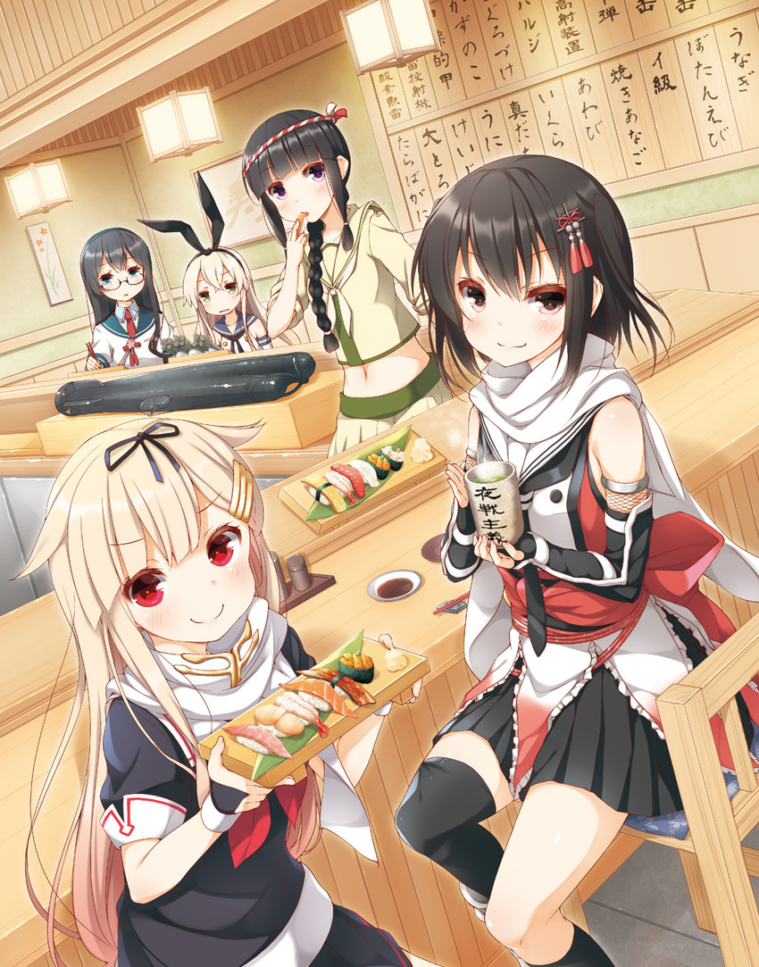 shimakaze, yuudachi, yuudachi kai ni, ooyodo, kitakami, and 3 more (kantai collection) drawn by yume_no_owari