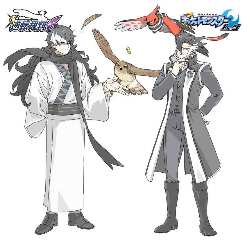 grimsley, simon blackquill, talonflame, and taka (pokemon and 3 more) drawn by taegi_(woghkg)