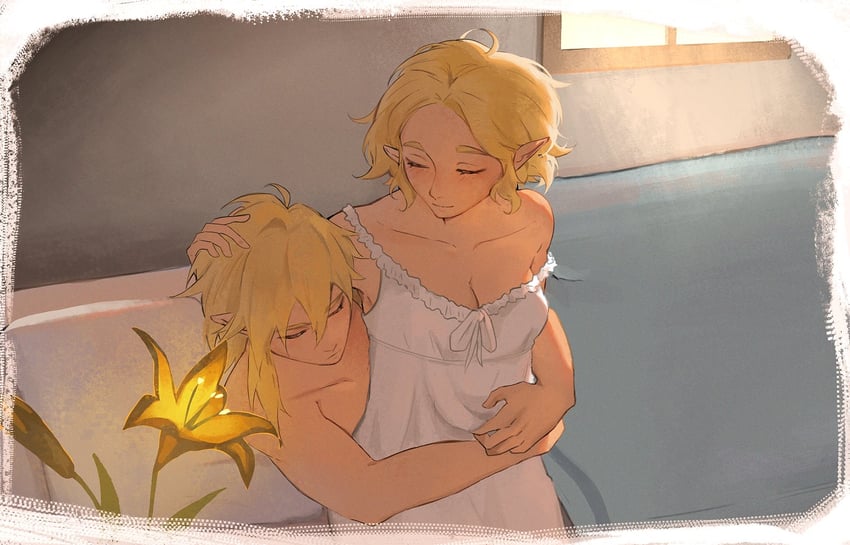 link and princess zelda (the legend of zelda and 1 more) drawn by lavabun