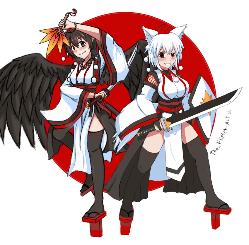 shameimaru aya and inubashiri momiji (touhou) drawn by the_flipper
