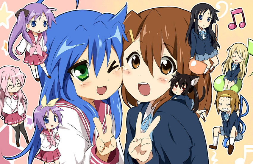 akiyama mio, nakano azusa, hirasawa yui, tainaka ritsu, hiiragi kagami, and 4 more (k-on! and 1 more) drawn by maruki_(punchiki)