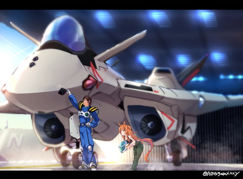 mayano top gun, yf-19, and isamu dyson (umamusume and 2 more) drawn by peteron
