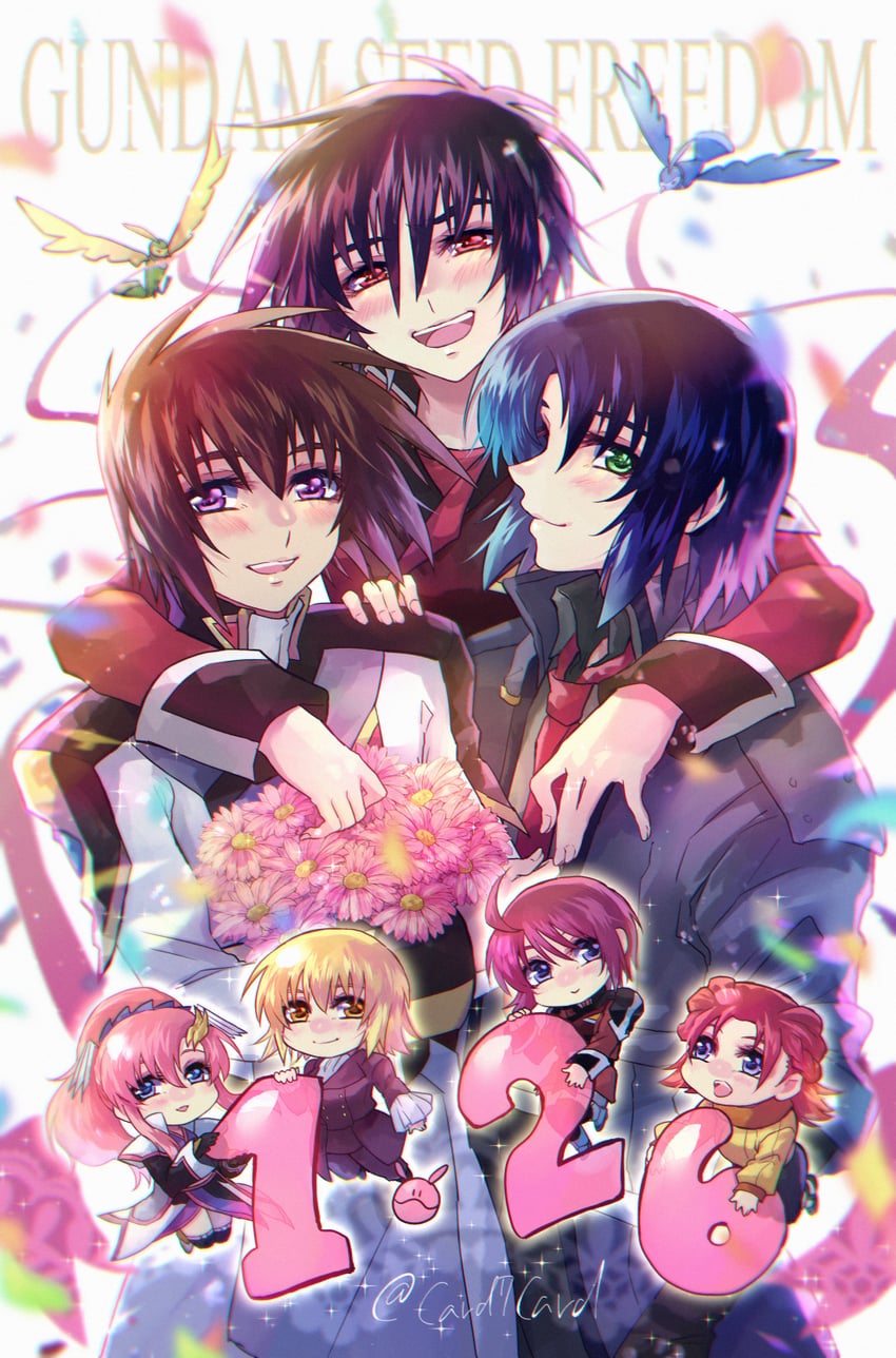 cagalli yula athha, athrun zala, lacus clyne, lunamaria hawke, kira yamato, and 3 more (gundam and 2 more) drawn by yuuka_seisen