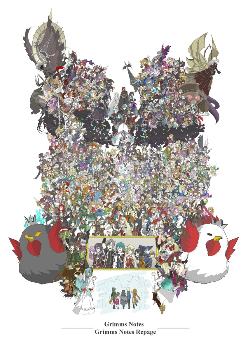 chaos marie, chaos aurora, alice, magic mirror, chaos gerda, and 300 more (grimms notes and 1 more) drawn by engetsu_(auxh2288)