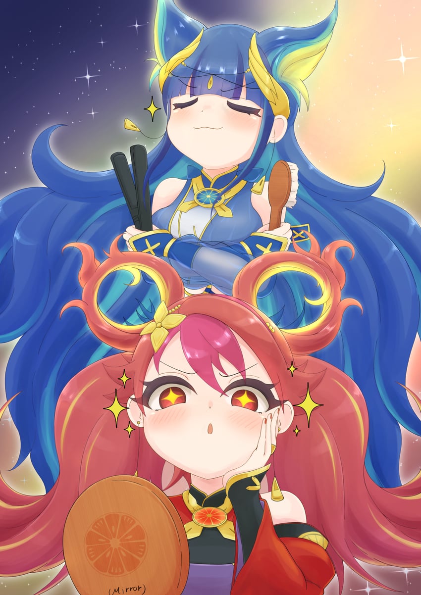 ni-ni the mirror mikanko, ha-re the sword mikanko, and uzuhime the manifested mikanko (yu-gi-oh!) drawn by nagihori