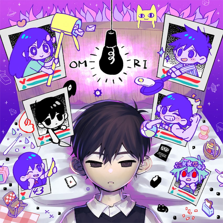 sunny, omori, basil, aubrey, mari, and 5 more (omori) drawn by toastytoast