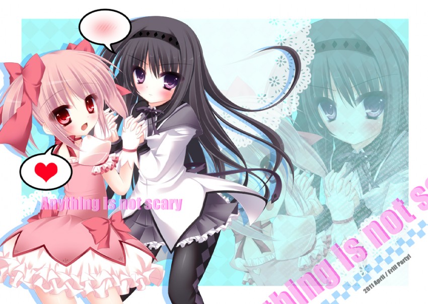 akemi homura and kaname madoka (mahou shoujo madoka magica) drawn by rokudou_itsuki