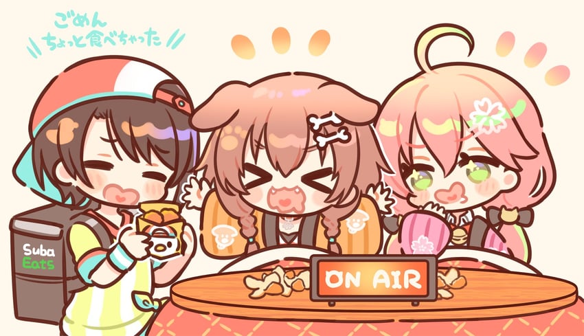 sakura miko, oozora subaru, inugami korone, and subaru duck (hololive and 1 more) drawn by meopun_(meopen429)