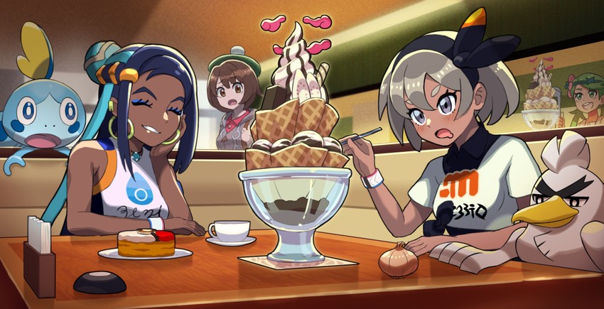 gloria, nessa, bea, mallow, sobble, and 1 more (pokemon and 2 more) drawn by beppu_mitsunaka