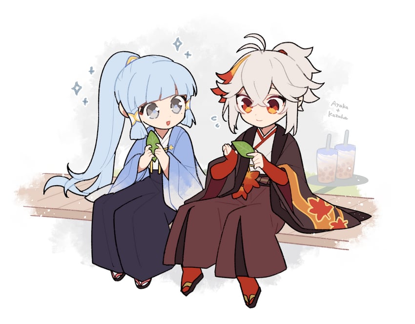 kamisato ayaka and kaedehara kazuha (genshin impact) drawn by shigetake_(buroira)