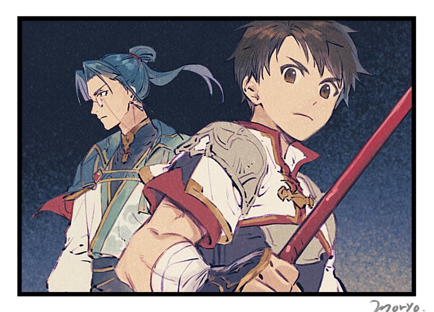 hero and shapur (gensou suikoden and 1 more) drawn by moryo