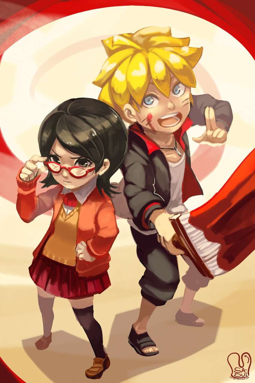 uchiha sarada and uzumaki boruto (naruto) drawn by sa-dui