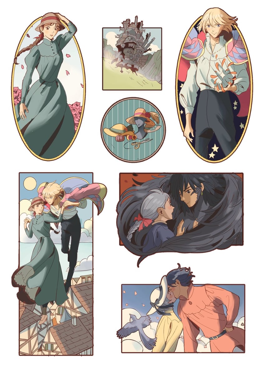 howl pendragon and sophie hatter (howl no ugoku shiro) drawn by shy_(ribboneels)