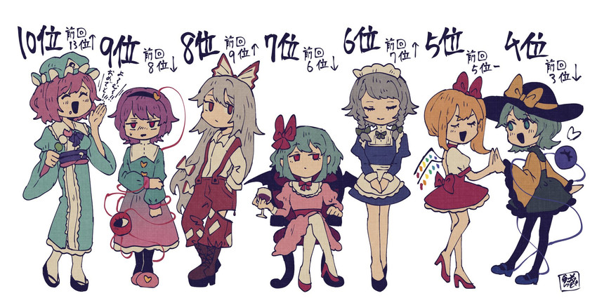 remilia scarlet, flandre scarlet, izayoi sakuya, komeiji koishi, fujiwara no mokou, and 2 more (touhou) drawn by sokura_(mochichitose)