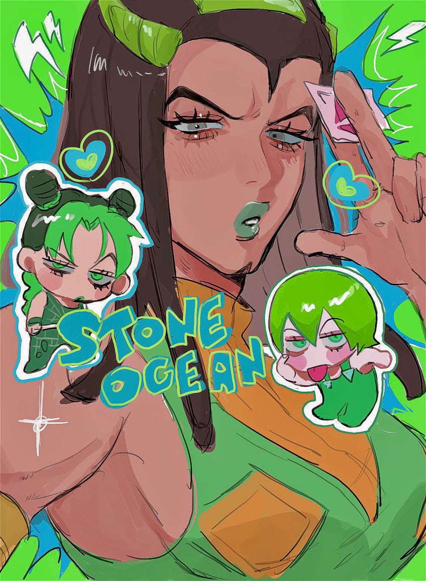 kujo jolyne, foo fighters, and ermes costello (jojo no kimyou na bouken and 1 more) drawn by matubaru_chan