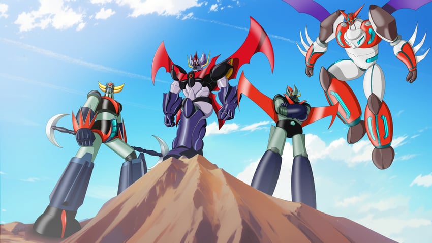 shin getter-1, grendizer, mazinkaiser, and great mazinger (super robot wars and 6 more) drawn by type_x