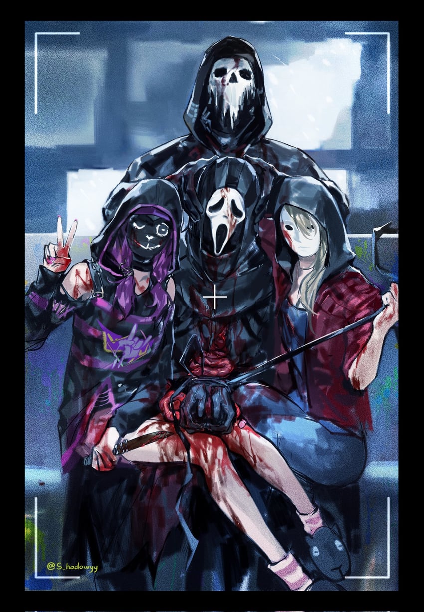 ghostface, the legion, susie lavoie, julie kostenko, joey, and 1 more (dead by daylight and 1 more) drawn by s_hadowyy