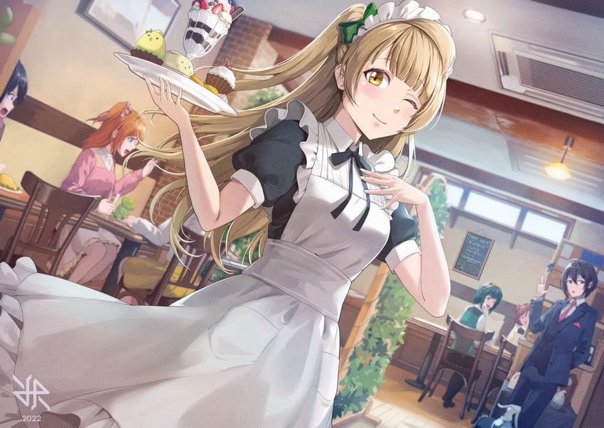 minami kotori, kosaka honoka, otonashi kotori, aoba misaki, and yazawa cotaro (idolmaster and 3 more) drawn by hiroki_ree
