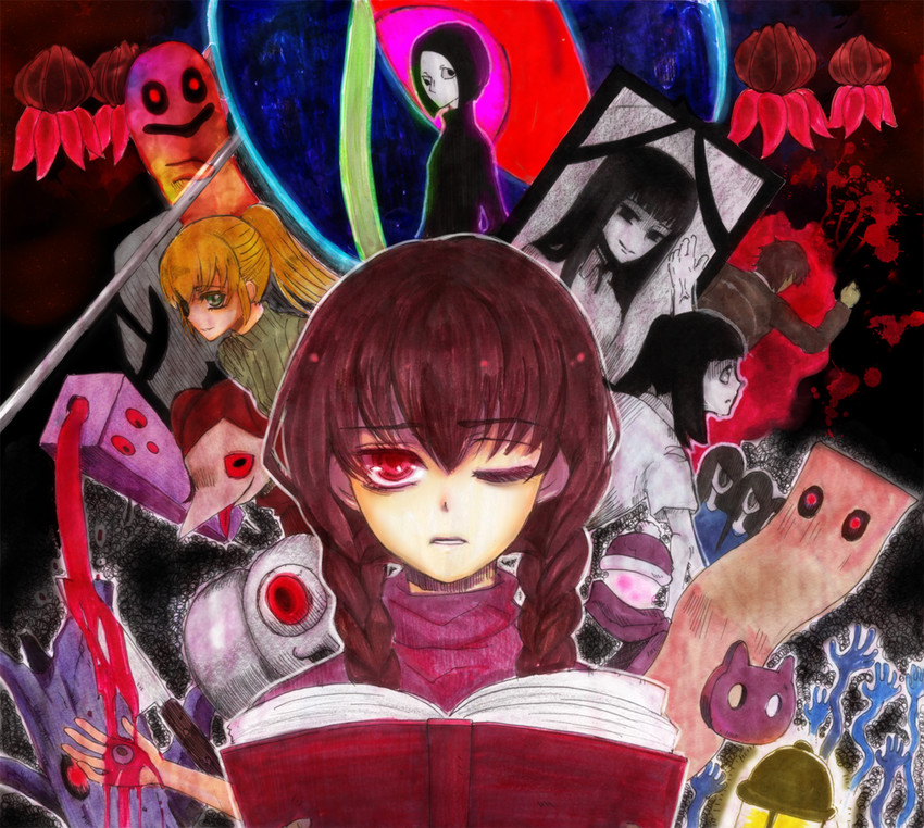 madotsuki, poniko, monoko, uboa, monoe, and 7 more (yume nikki) drawn by yurari_(co10rs)
