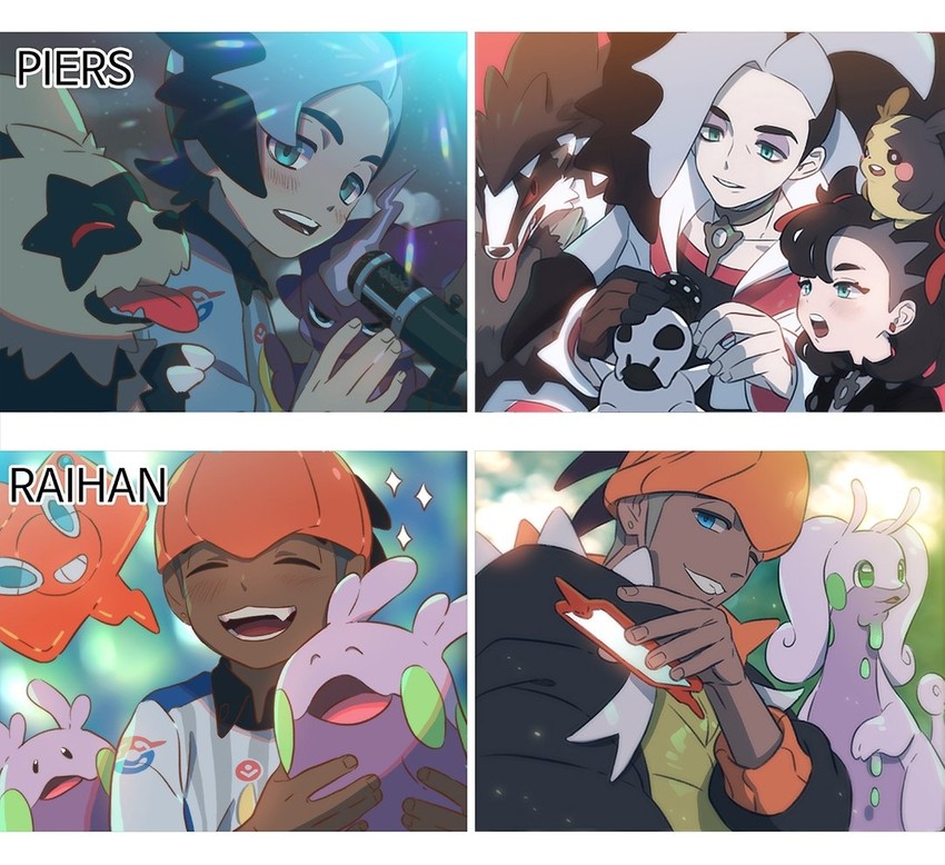 marnie, rotom, raihan, rotom phone, morpeko, and 6 more (pokemon and 1 more) drawn by mikripkm