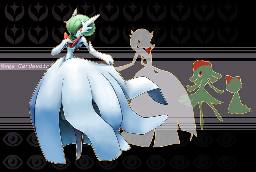 gardevoir, mega gardevoir, kirlia, and ralts (pokemon) drawn by silentgpanda